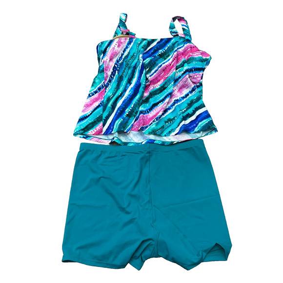 Kim Gravel x Swimsuit For All Womens Blue Rainbow Stripe Tankini Shorts Size 16 - Picture 3 of 9